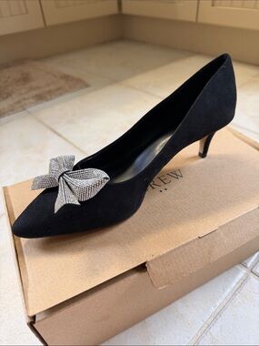 J. Crew Factory Black w Crystal Bow Kitten Heels